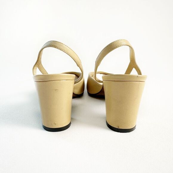 CHANEL Beige & Black Cap Toe Slingback Heels 39 US 8.5 CC Logo Almond Toe - Picture 8 of 14